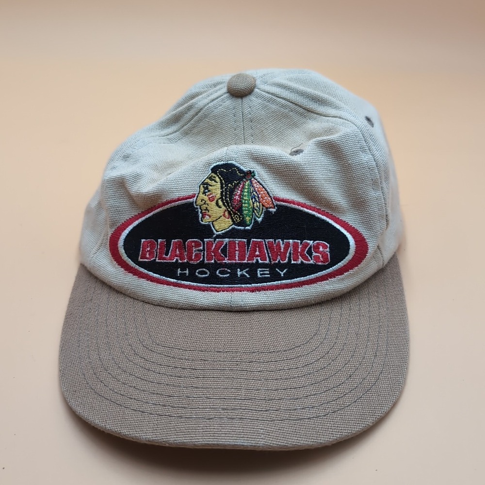 Starter Chicago Blackhawks Hat Cap Leather adjustable Strapback NHL Vtg